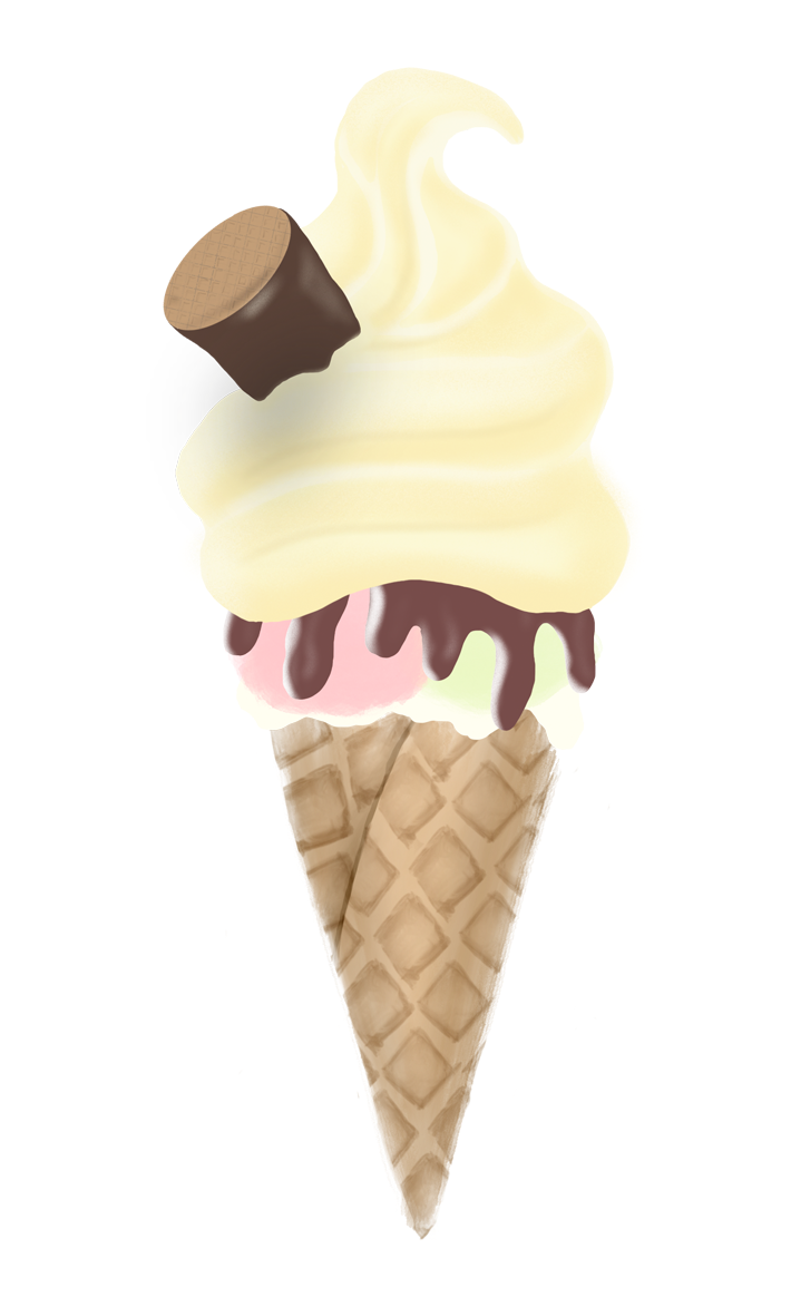 Painted picture of ice cream with waffle